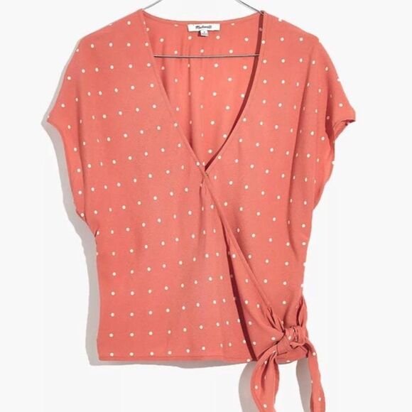 Madewell Sash-Tie Wrap Top in Polka Dot - Picture 2 of 11